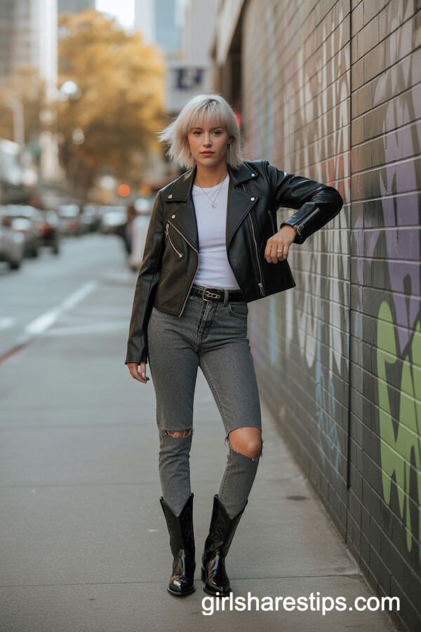 Leather Moto Jacket & Faded Skinny Jeans