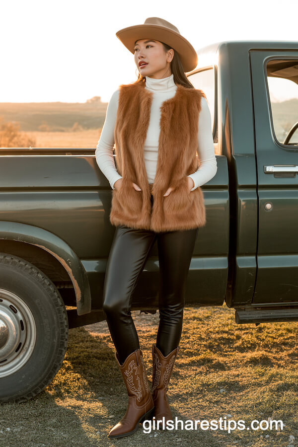 Faux Fur Vest & Leather Leggings