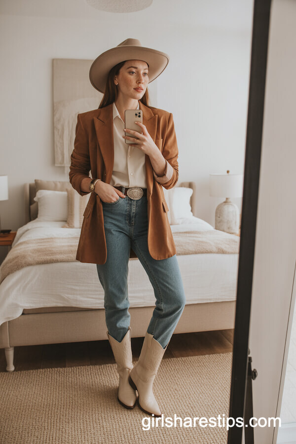 Suede Blazer & High-Waist Jeans