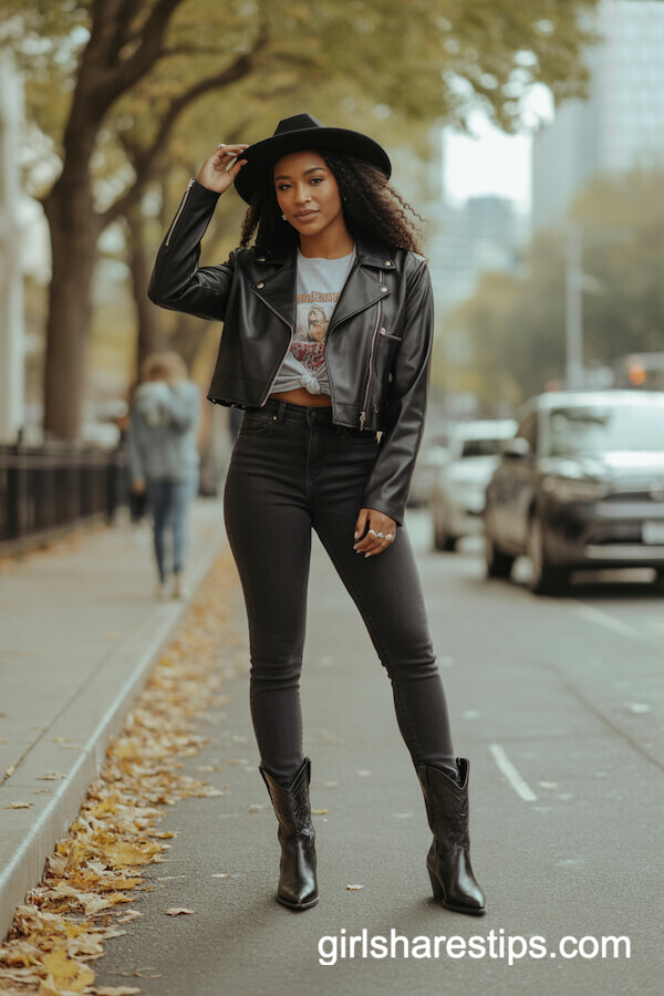 Cropped Leather Jacket Urban Boots