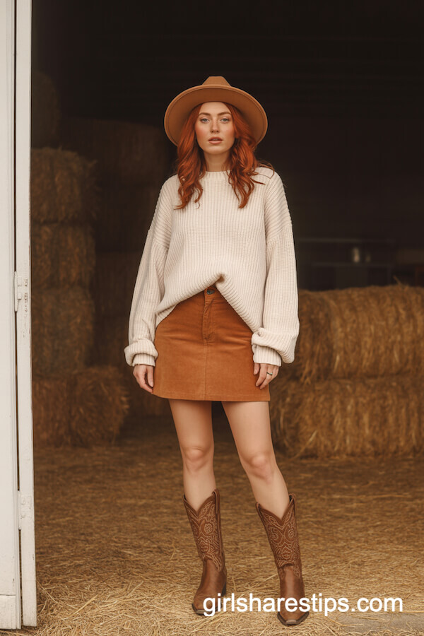 Oversized Knit Sweater & Corduroy Skirt