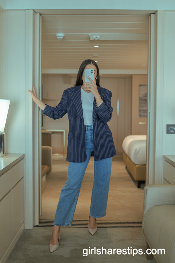 Navy Pinstriped Blazer