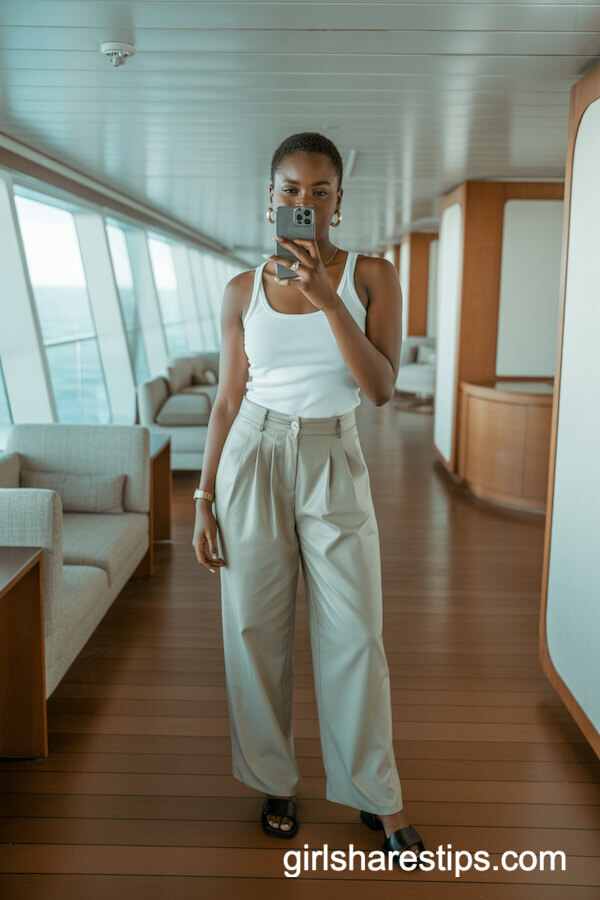 Beige Wide-Leg Trousers