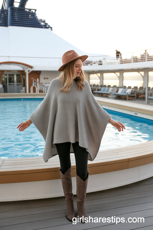 Gray Knit Poncho Look