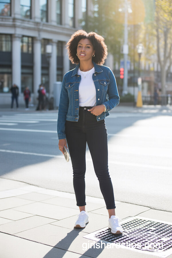Fitted Denim Jacket with Black Skinny Jeans