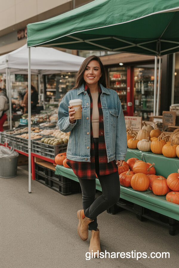 Denim Jacket with Cozy Plaid Flannel Shirt
