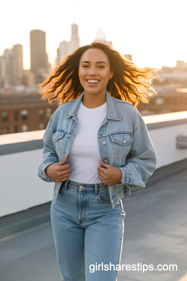 Light-Wash Denim Jacket with Matching Jeans
