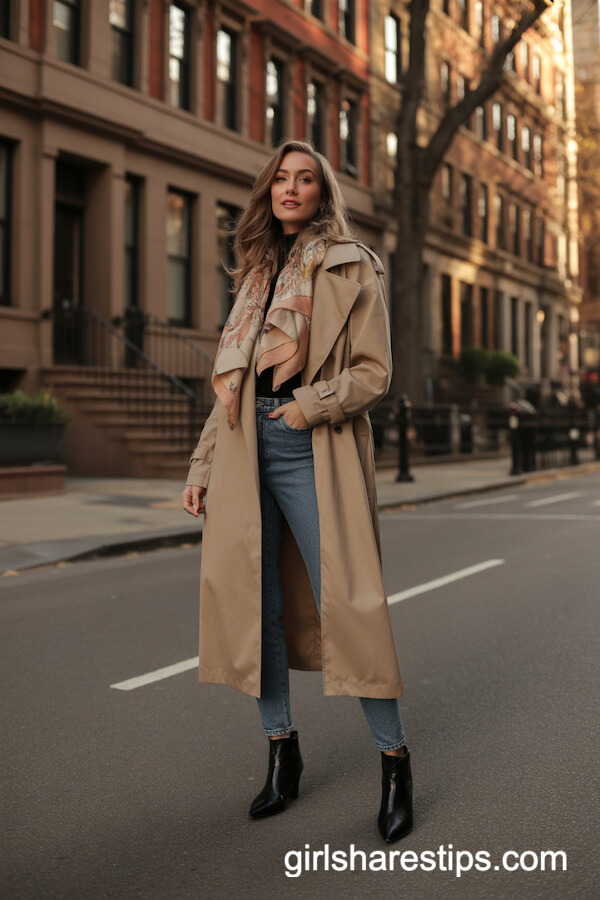 Beige Trench and Ankle Boots