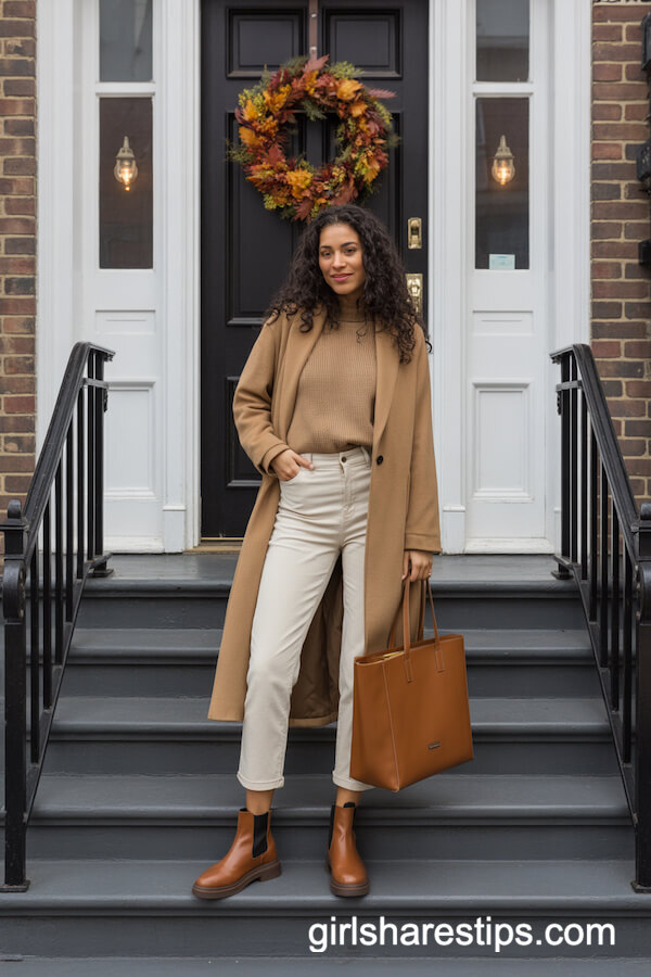 Camel Duster Coat with Cropped Pants