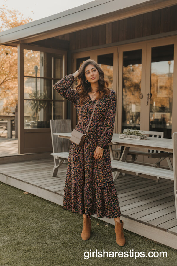 Floral Boho Maxi Dress with Suede Boots