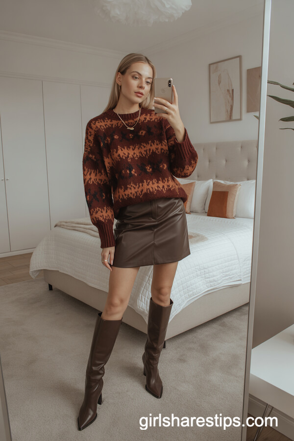 Chunky Patterned Sweater with Mini Skirt