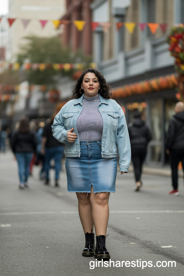 Denim Jacket & Striped Turtleneck Combo