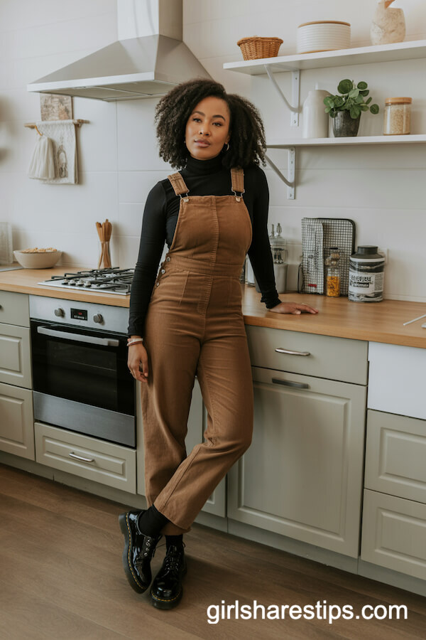 Corduroy Overalls & Turtleneck Outfit