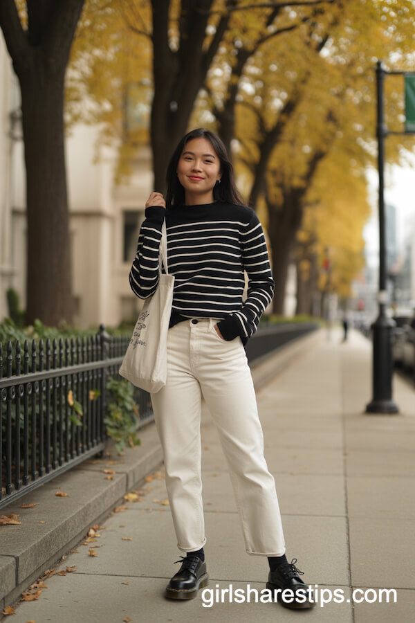 Striped Sweater & Straight-Leg Jeans