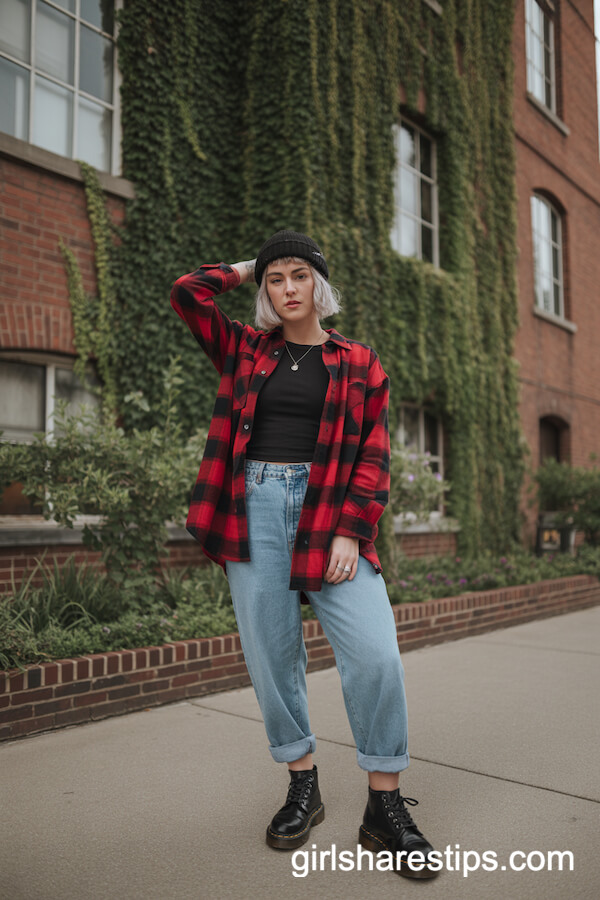 Flannel Shirt & Boyfriend Jeans Casual