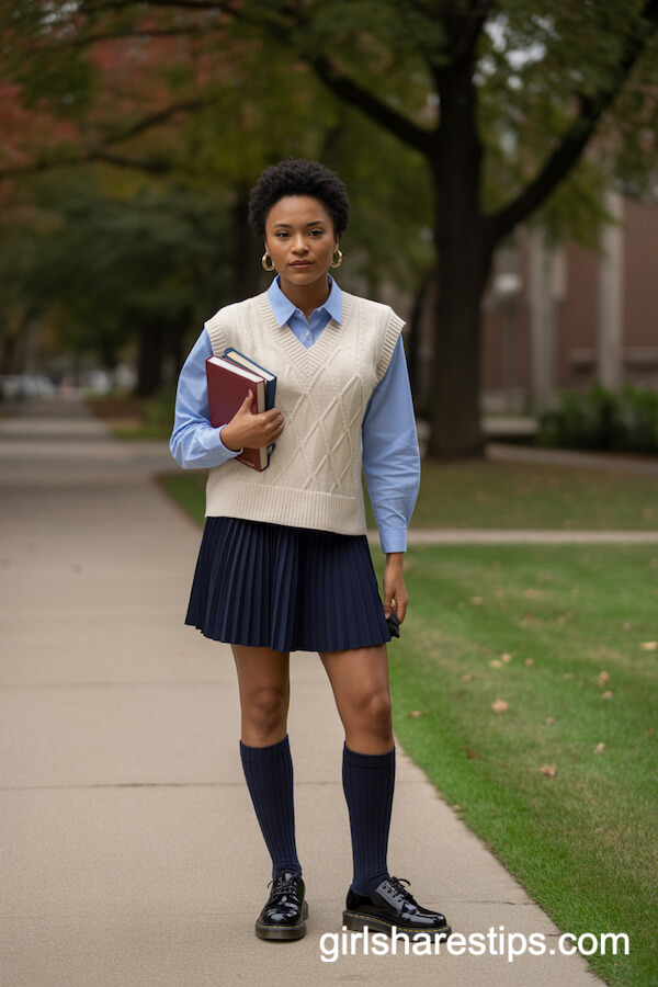 Sweater Vest & Pleated Skirt Scholar Look