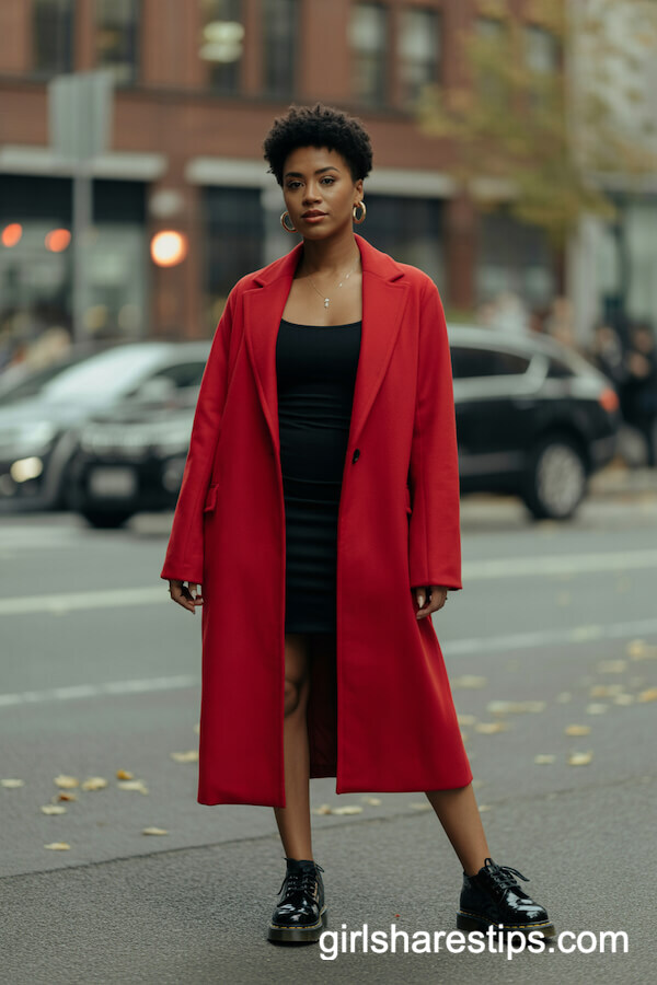 Red Coat Black Dress Bold Statement