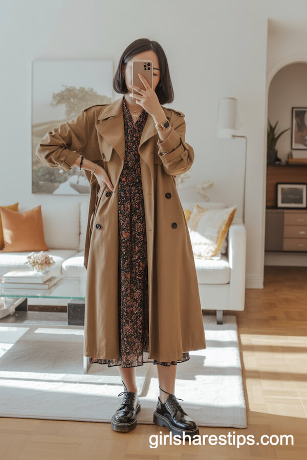 Trench Coat & Floral Dress Pairing