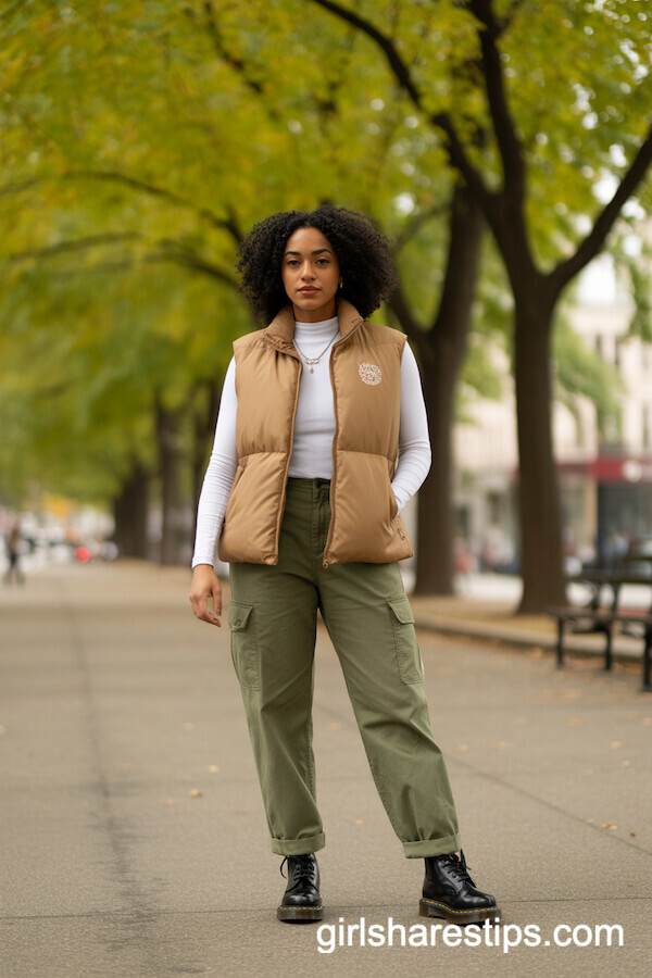 Puffer Vest & Cargo Pants Urban Look