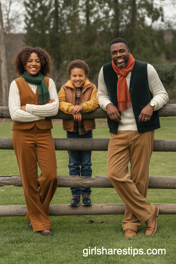 Corduroy Pants with Colorful Scarves