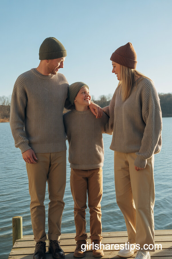 Chunky Knit Sweaters on a Wooden Dock