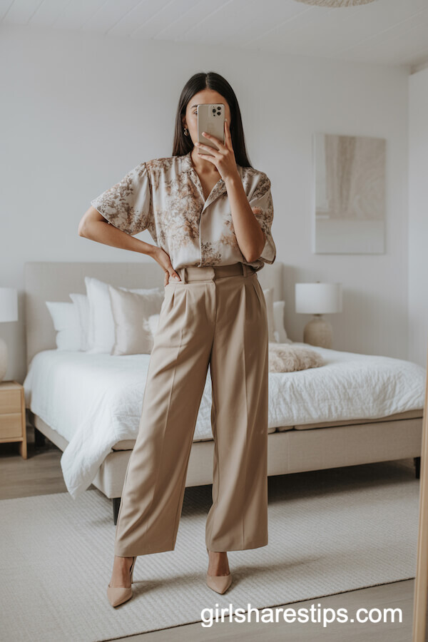 Floral Blouse and Wide-Leg Trousers Pairing