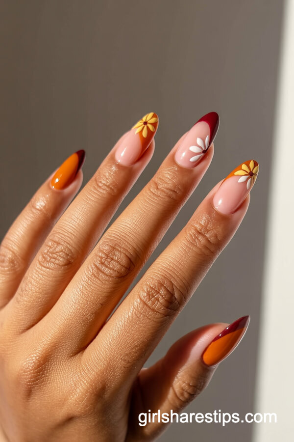 Gradient floral almond nails