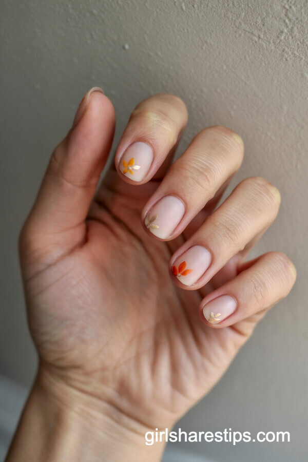 Minimalist fall floral natural nails