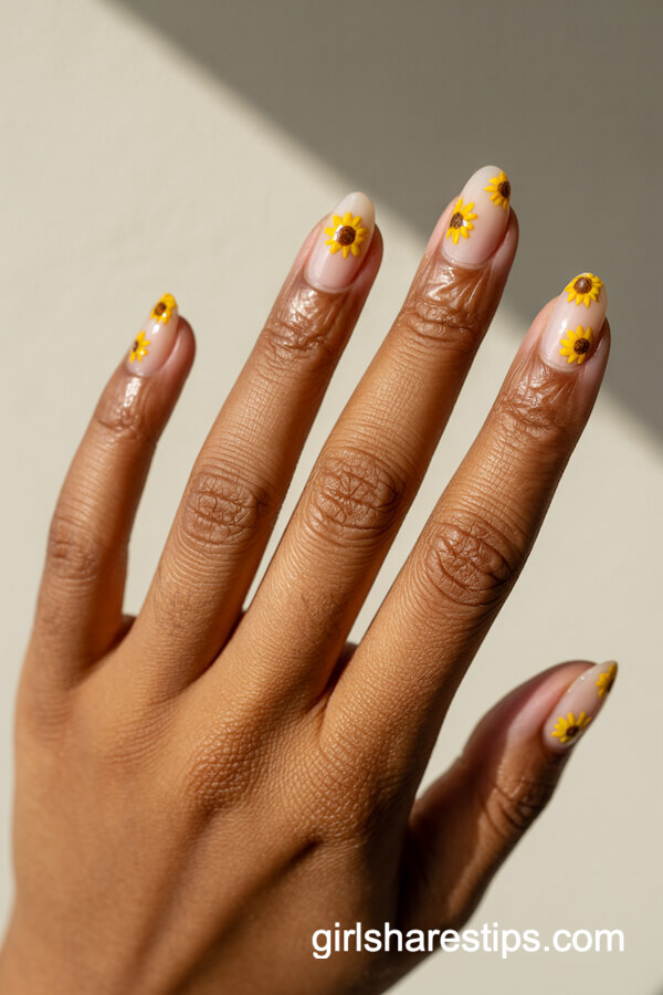 Sunflower nude oval nails