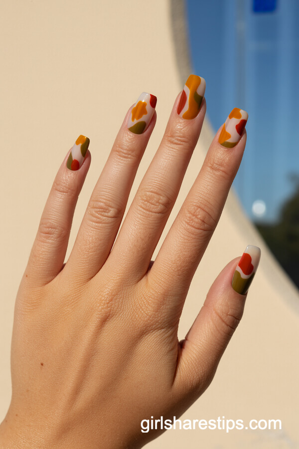 Abstract fall floral square nails
