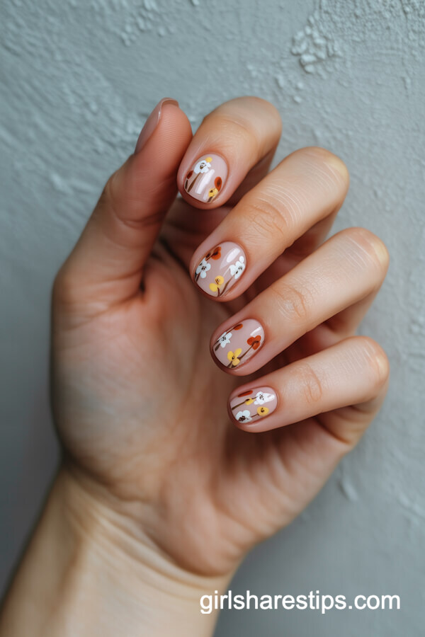 Autumn wildflower round nails