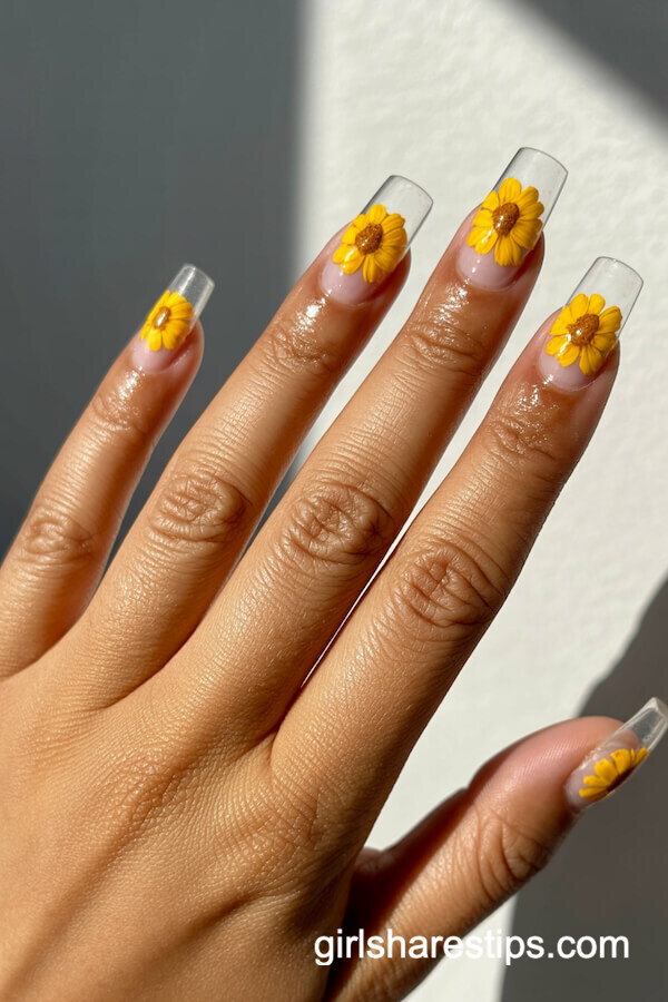 Bold marigold acrylic nails