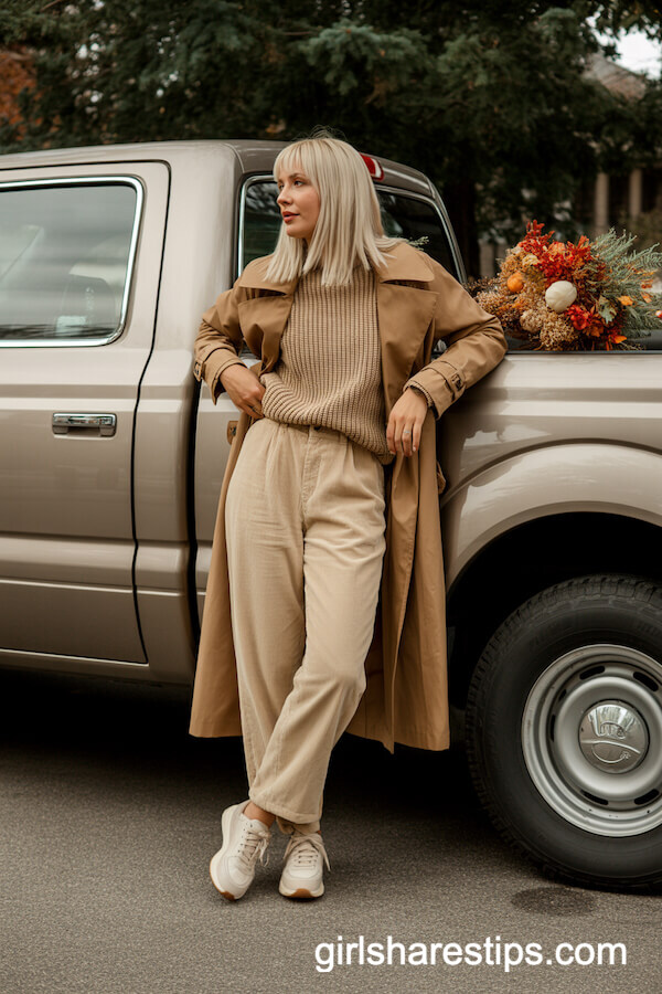 Beige Corduroy Pants with Chunky Knit Sweater