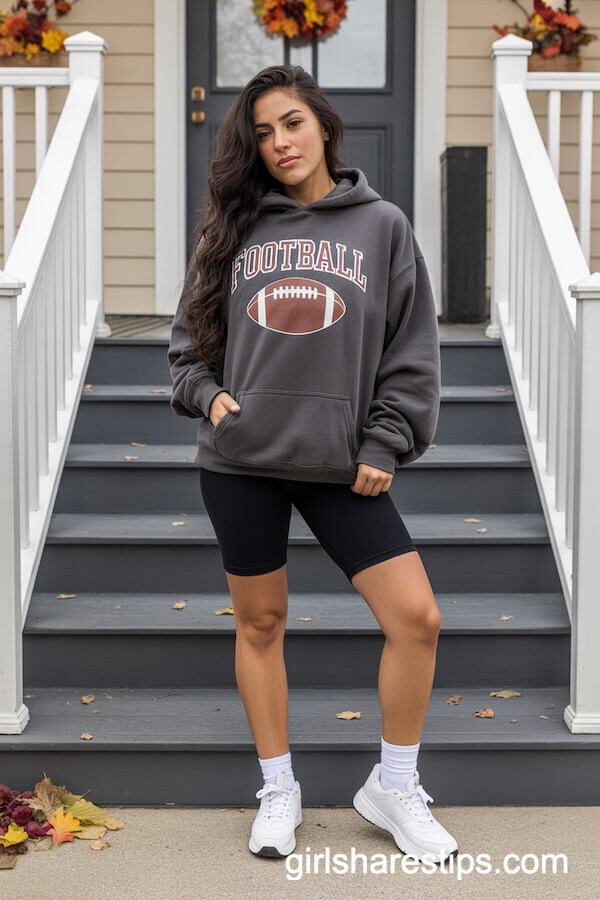Oversized Football Hoodie with Bike Shorts