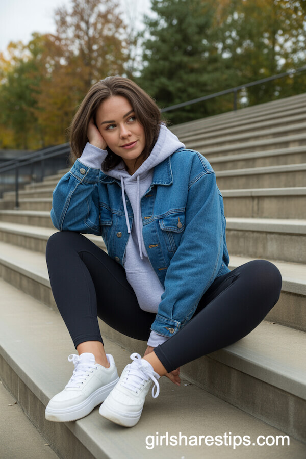 Blue Denim Jacket Black Leggings