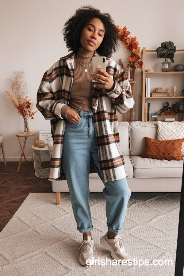 Plaid Shacket and Mom Jeans