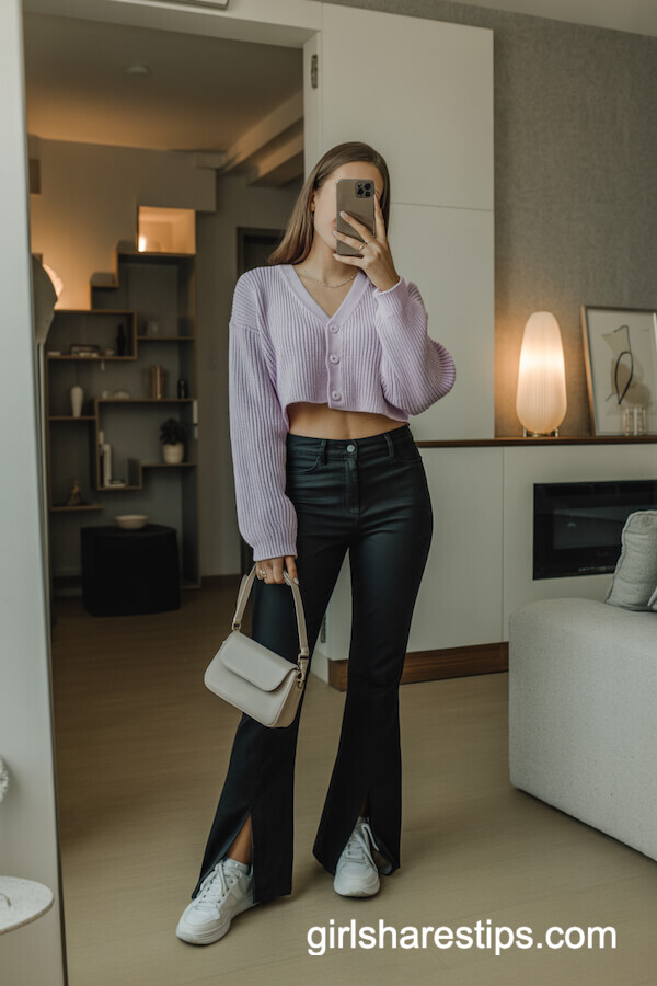Pastel Cardigan with Split Hem Pants