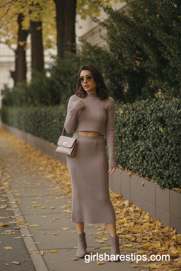 Taupe Ribbed Knit Two-Piece Set