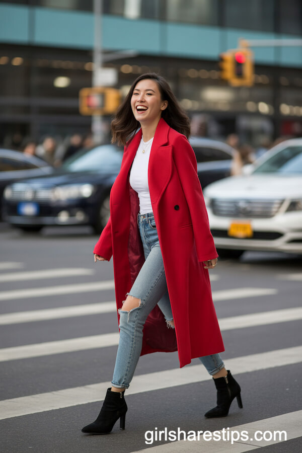 Fall-Patterned Blouse with Corduroy Pants