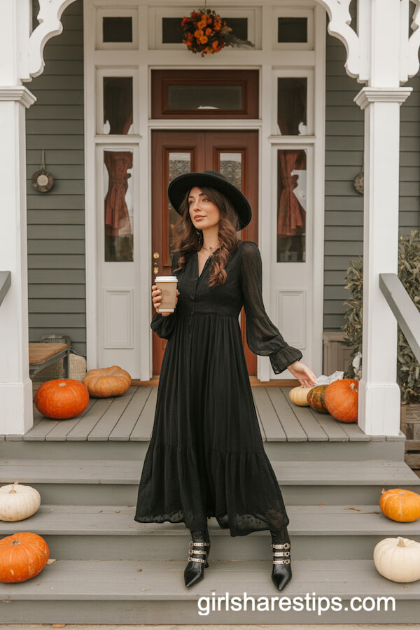 Flowing Maxi Dress with Bell Sleeves