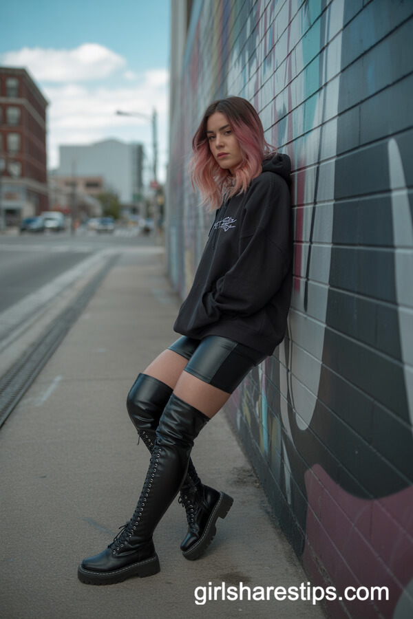 Oversized Hoodie and Faux Leather Shorts