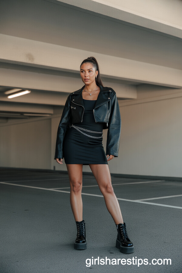 Cropped Moto Jacket over Mini Dress