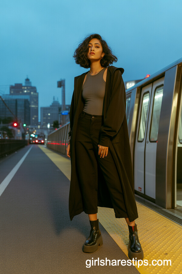 Hooded Cardigan over Bodysuit