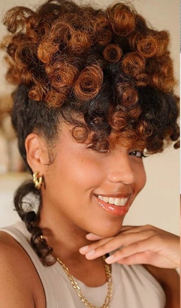 Curly Updo with Auburn Highlights
