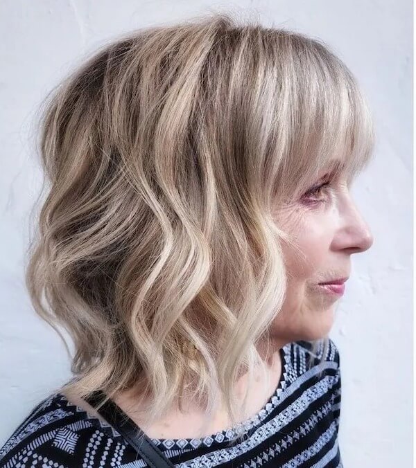 Blonde Wavy Bob with Bangs