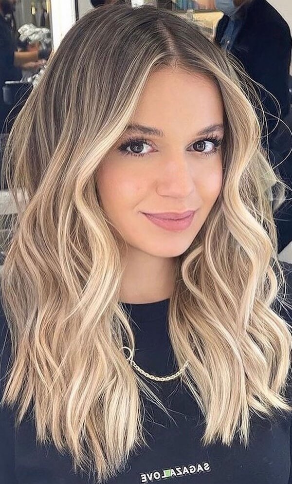 Long Blonde Waves with Middle Part