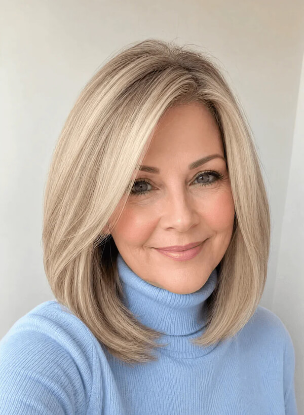 Blonde Straight Lob with Side Part