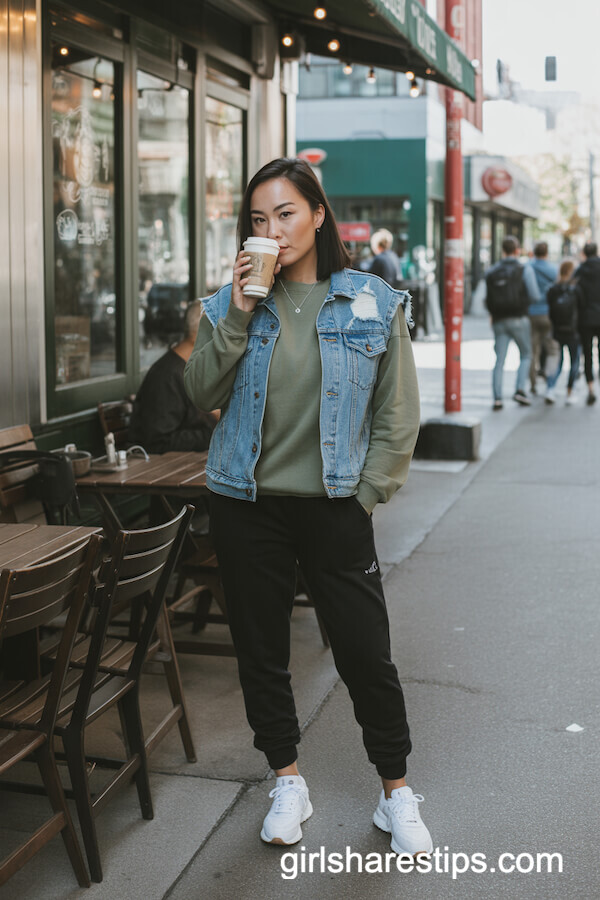 Green Crewneck Sweatshirt Black Joggers