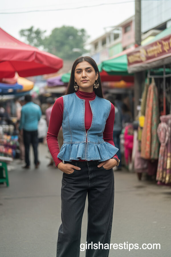 Mock-Neck Top with Statement Earrings