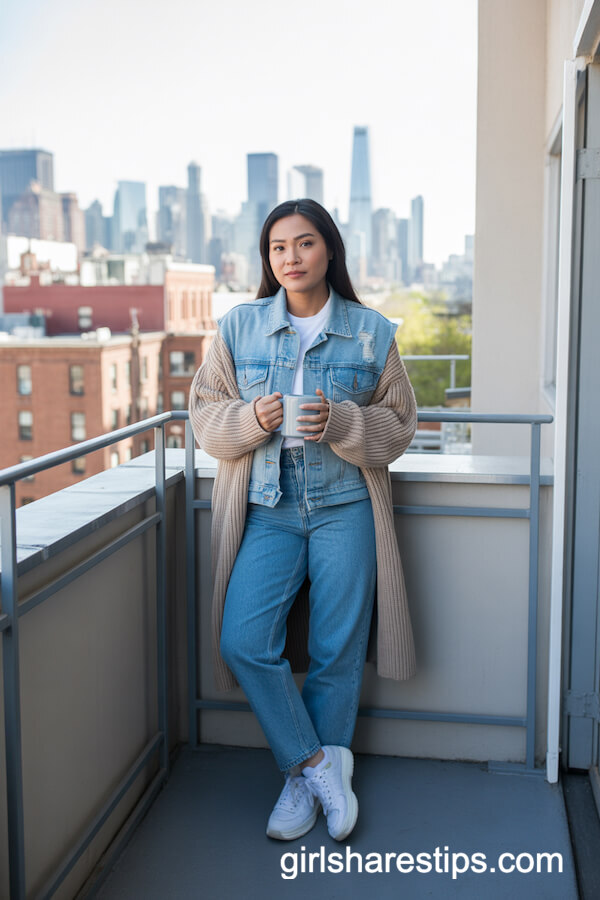 Chunky Knit Cardigan Blue Jeans